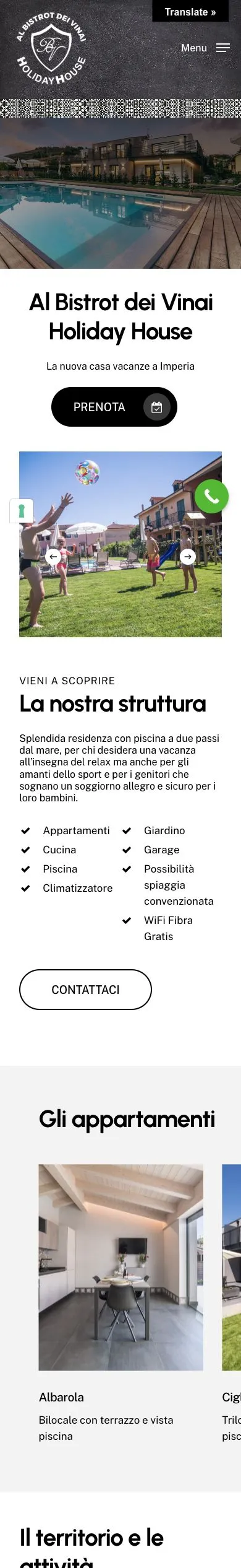 Versione mobile del sito Al Bistrot dei Vinai Holiday House