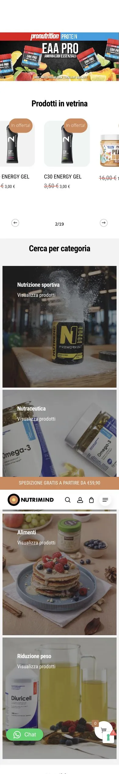 Versione mobile del sito Nutrimind Shop