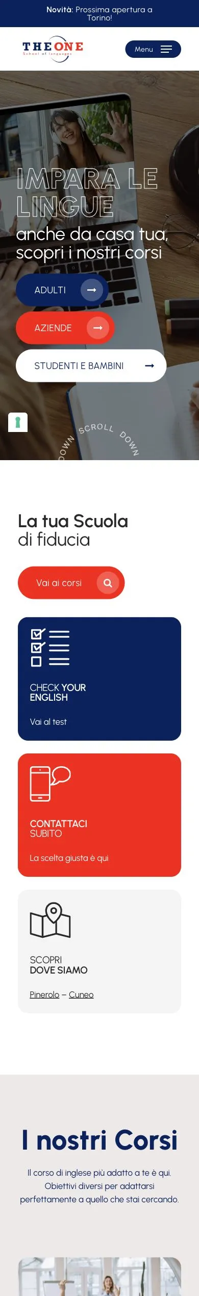 Versione mobile del sito The One School