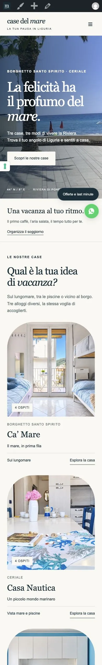 Versione mobile del sito Le Case del Mare