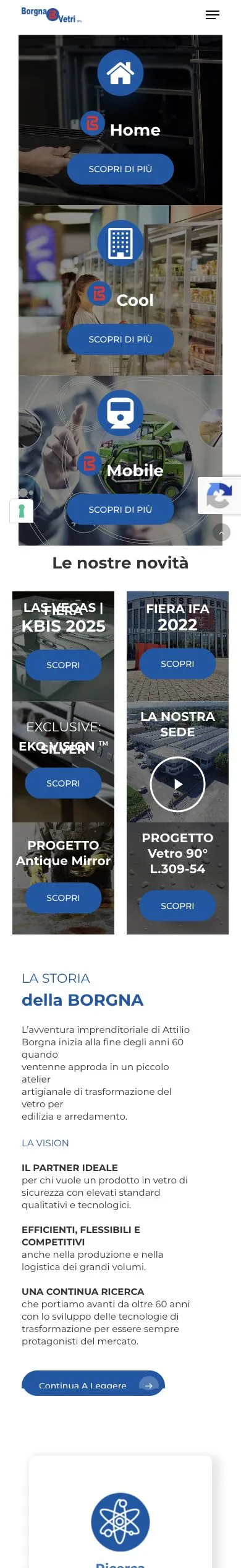 Versione mobile del sito Borgna Glass