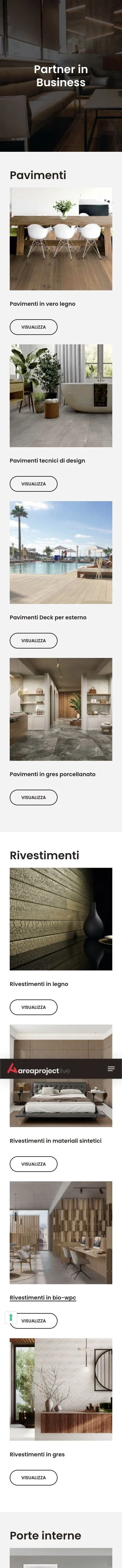 Versione mobile del sito Area Project Live