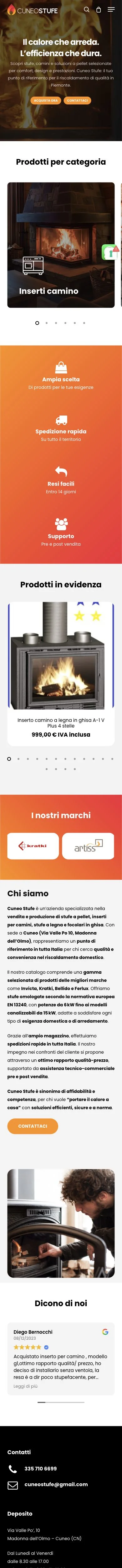 Versione mobile del sito Cuneo Stufe