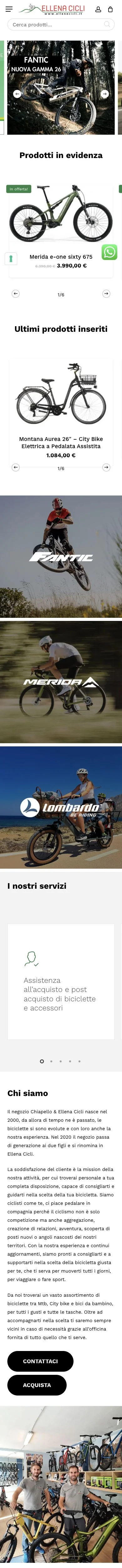 Versione mobile del sito Ellena Cicli